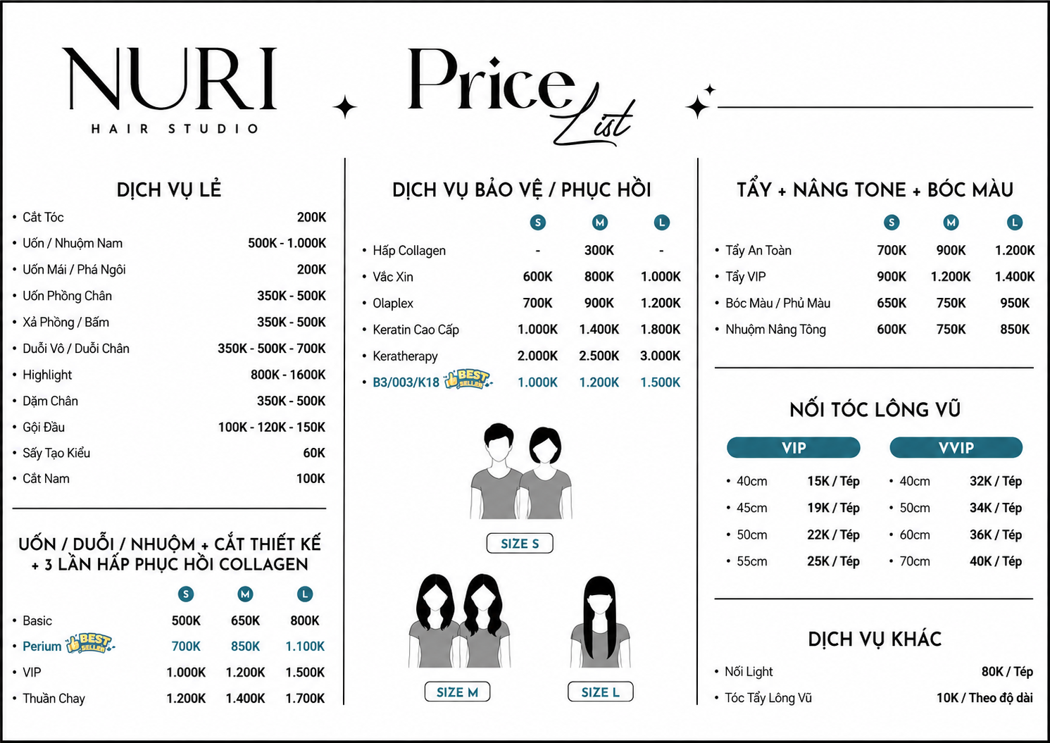 Bảng giá dịch vụ tóc, nail, spa tại NURI Hair STudio 1